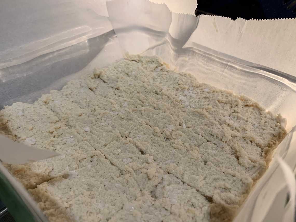 Just before entering the oven